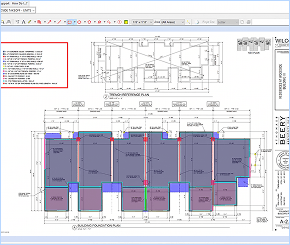 Concrete plan with measured areas and quantity takeoff annotations